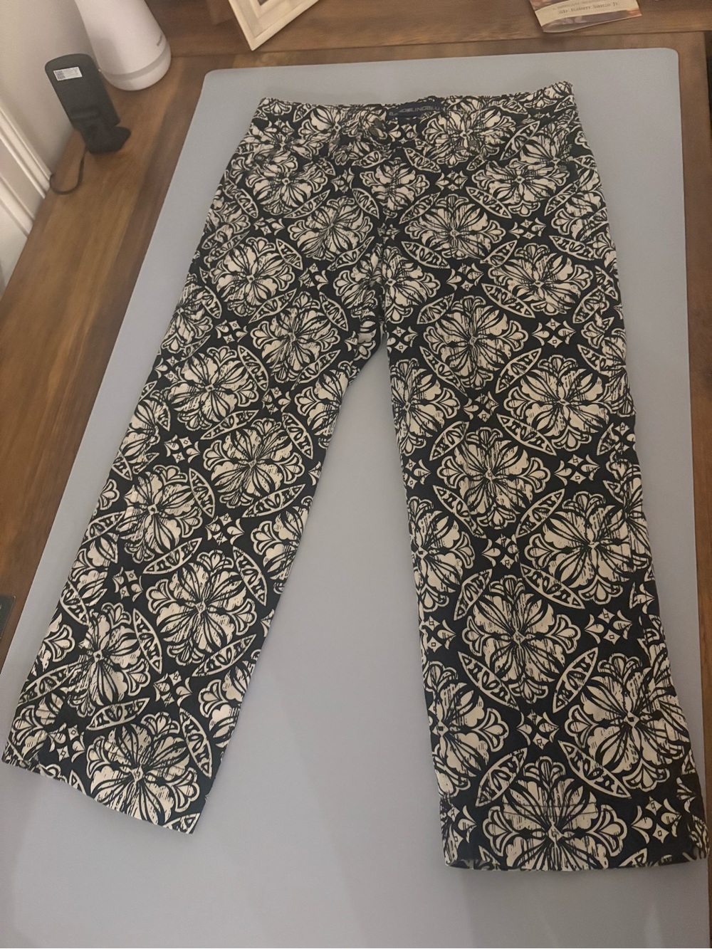 Bandolino Black and Ivory Floral Print Pants